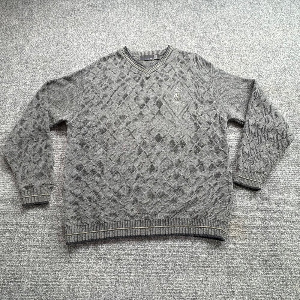 VTG‎ 80s Bill Blass Sweater Men L Gray Argyle Golf Preppy Old Money Country Club